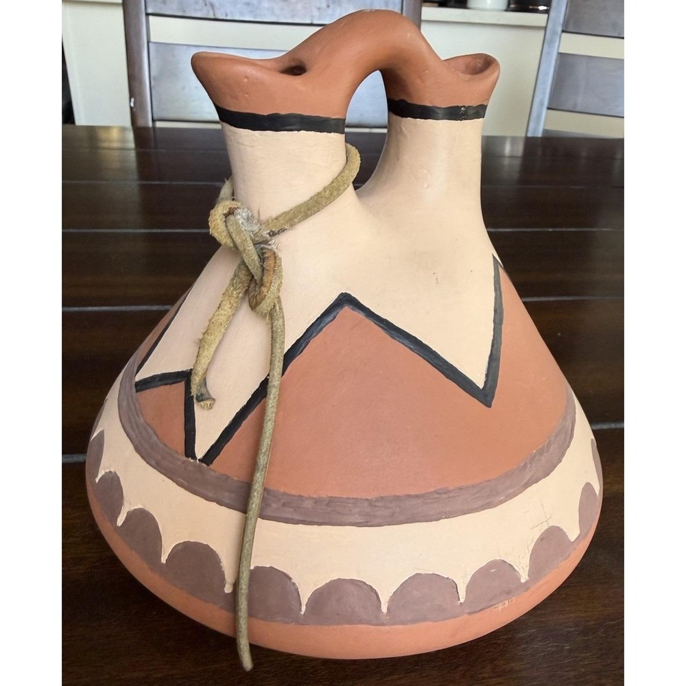 Native American Double Spout Wedding Vase VTG Signed By Artist Lola Whitney